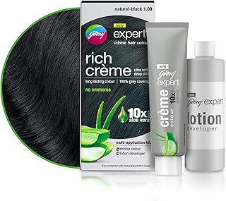Godrej Expert Rich Crème Hair Colour for Women & Men – NATURAL BLACK Shade 1.00 (50ml + 50g) | No Ammonia | 10x Aloe Vera... Price In India