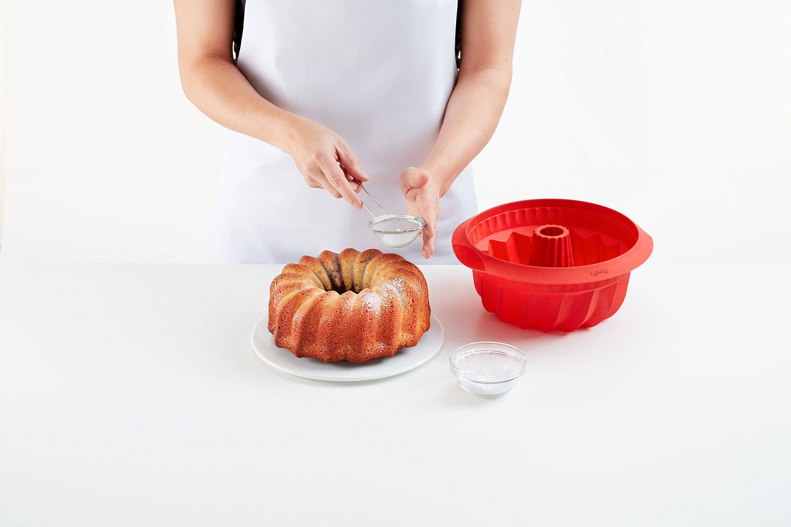 Lékué Molde repostería Savarín hondo, silicona platino Rojo, 22 cm