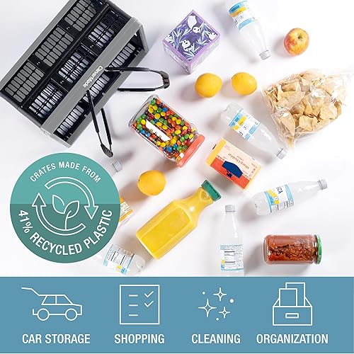 Miniatura 4 de CleverMade Cesta de compras plegable, océano, paquete de 3  16 litros (4 galones) cestas de plástico reutilizables para compras, soporta 22 libras