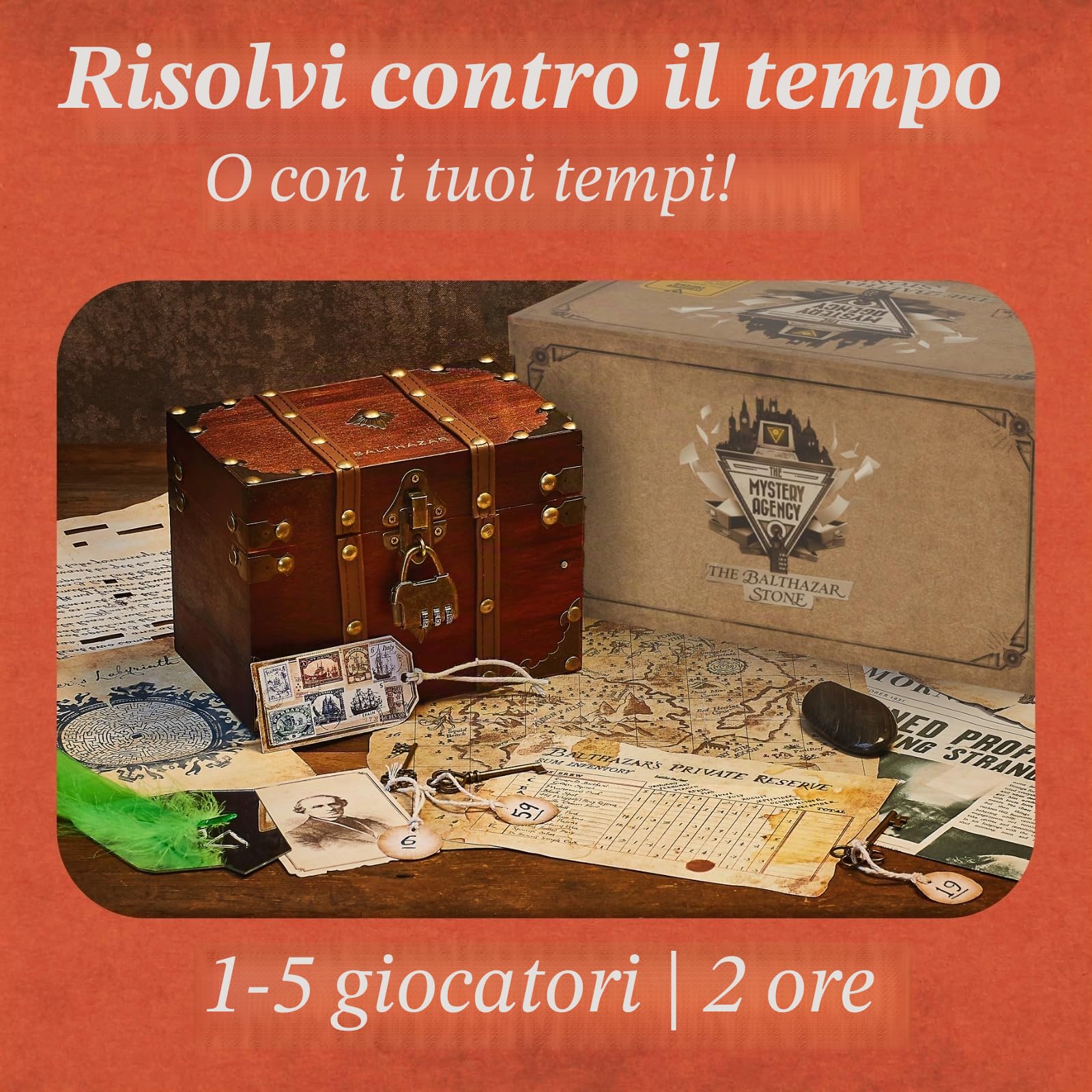 The Mystery Agency - The Balthazar Stone: Risolvi Enigmi da Escape Room in una Scatola | 20+ Oggetti Fisici ed Evidenze Reali | Giochi da Tavolo per Serate e Feste | Età 14+ | 1-6+ Giocatori