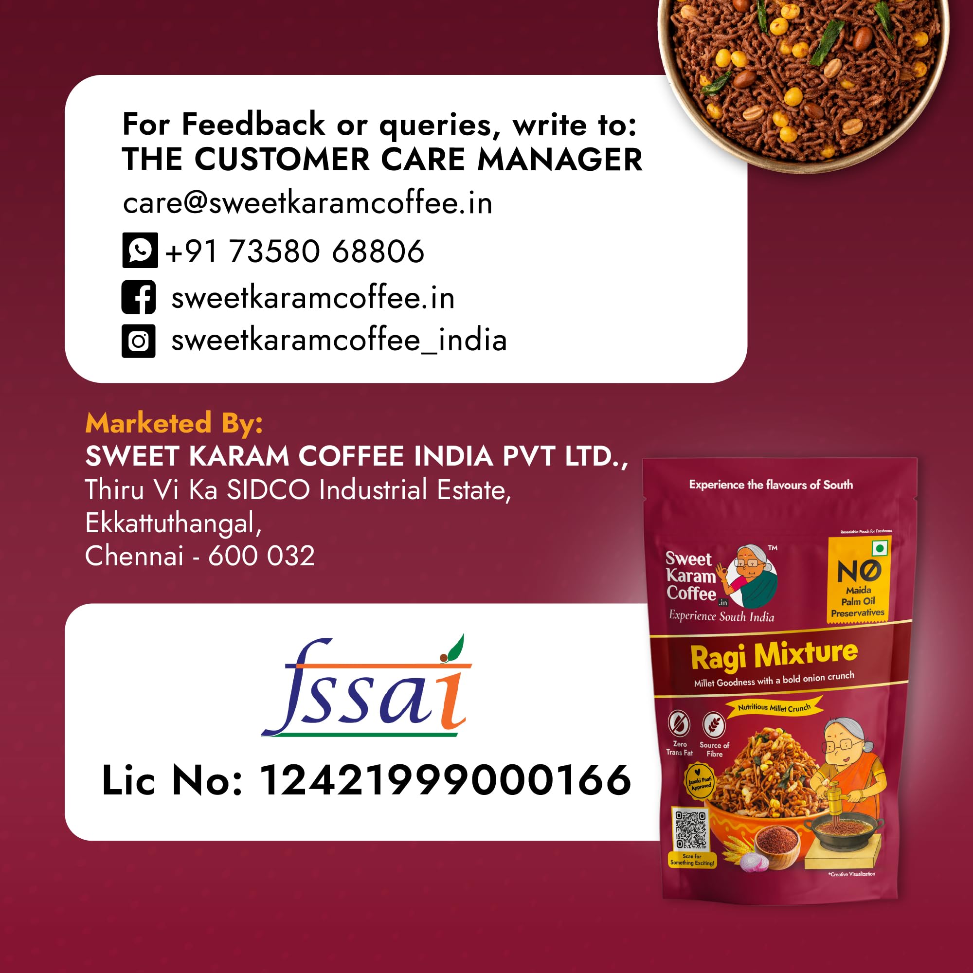 Sweet Karam Coffee Ragi Mixture - 95g | No Palm Oil or Preservatives | Authentic South Indian Savory Snack | Crispy Tea-Time Namkeen | Healthy Millet Mixture 4