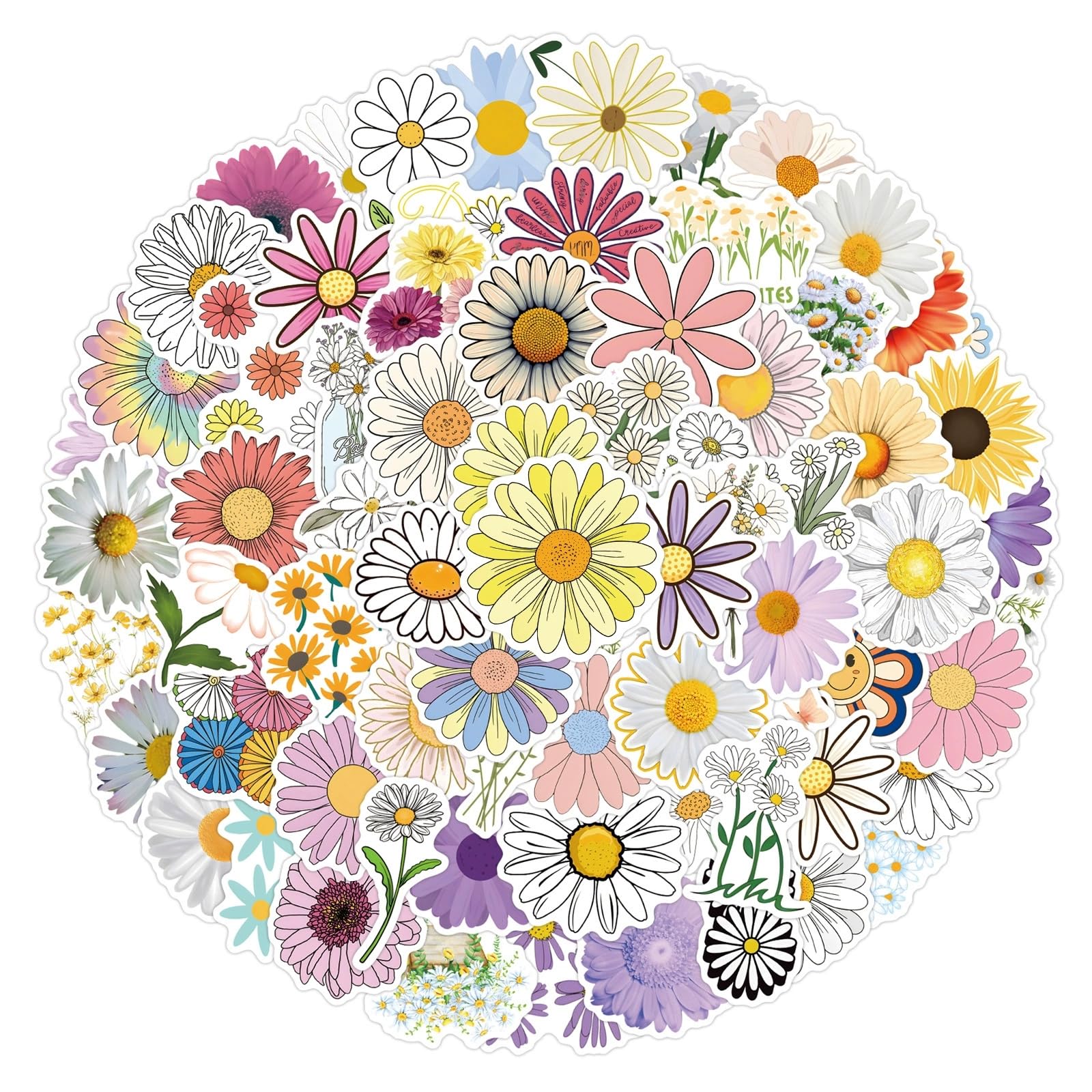 100 Pcs Cute Daisy Stickers for Water Bottle Waterproof Sticker for Laptop Skateboard Phone Car Decals for Teens Adults for Party Favors Supplies Decor (Flower Stickers)
