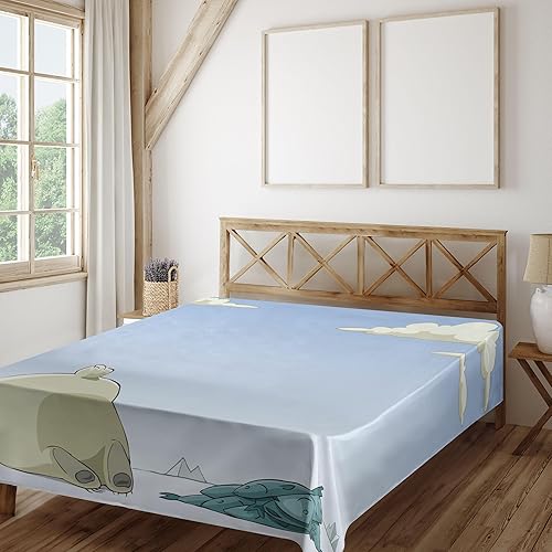Miniatura 2 de Lunarable Cartoon Flat Sheet, Polar Bear Catches Fish in The Ice Hole Arctic Frozen Land Fun Animal Design, Soft Comfortable Top Sheet Decorative