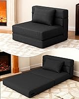 Vista 14 de KINGYES Silla de Cama Plegable, Silla Convertible 3 en 1 con Almohada, Silla Futón Plegable para Sala de Estar, Gris Gris moderno