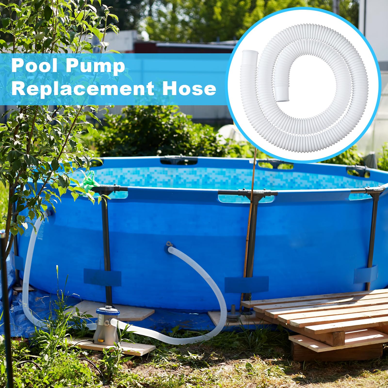 Nuanchu 4 Stück Poolschläuche für oberirdische Pools 3,8 x 149,9 cm und 3,2 x 149,9 cm mit 4 Stück 3,8 cm oder 3,8 cm Poolschlauch-Adapter, Ersatz-Filterpumpenschläuche, kompatibel mit universeller