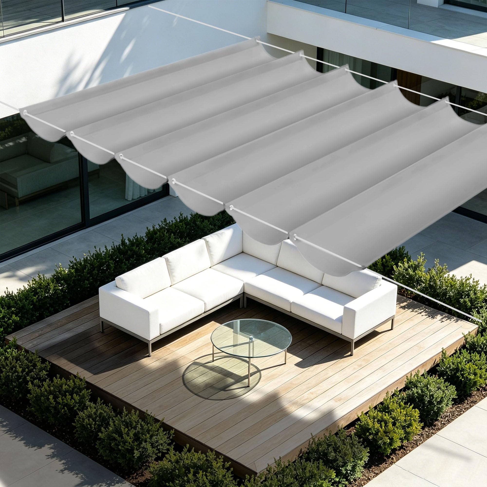 Toile d'ombrage rétractable grise 750x500 cm imperméable pour grand jardin et terrasse extérieure