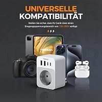 TESSAN USA utazási adapter 20W, 2 USB-C 2 USB-A, gyorstöltés, EU-USA típus B dugó - EU to US 4USB, White 7