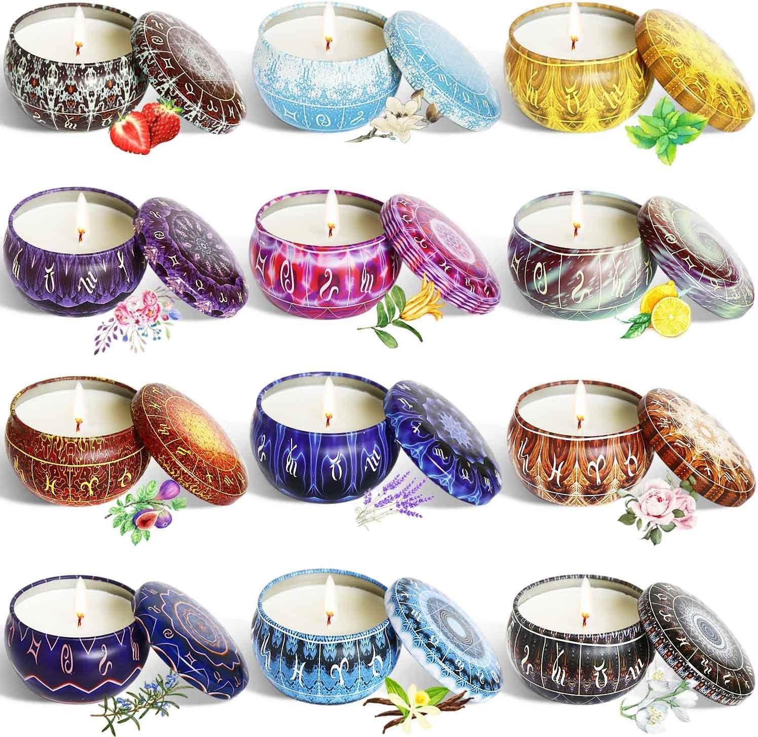 Velas perfumadas regalo 12 velas naturales de cera de soja natural de relajación vela aromática para baño, yoga, spa, festival y bodas, velas de aromaterapia, regalo de decoración (12