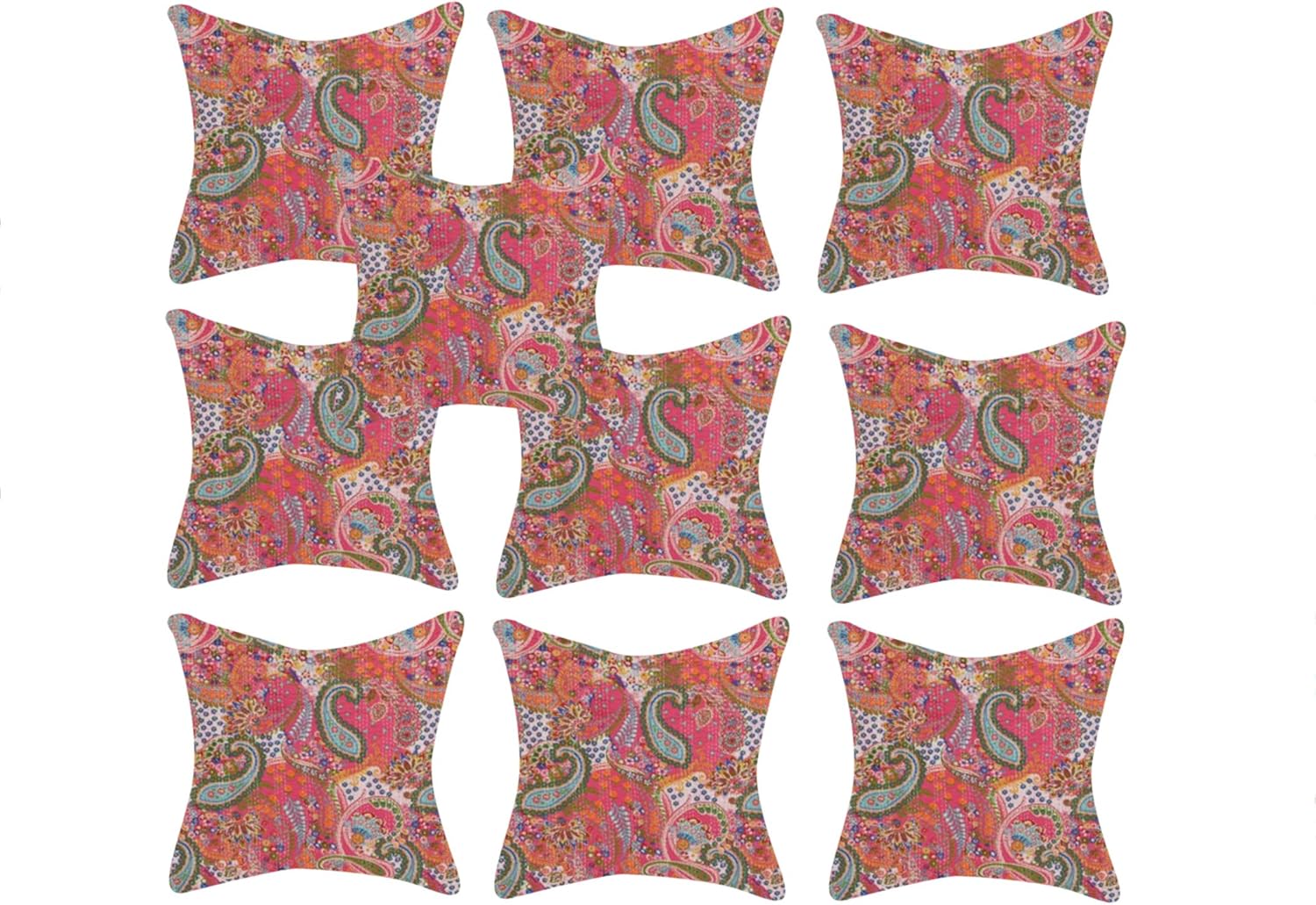 The Harry Creations Ethnic Home Case Sofa Throw Decorative Boho Decorative Indian Design Pillow Cotton Square Paisley Colorful Bohemian Kantha Cushion Cover (White, 01 Pcs (16"x 16"))