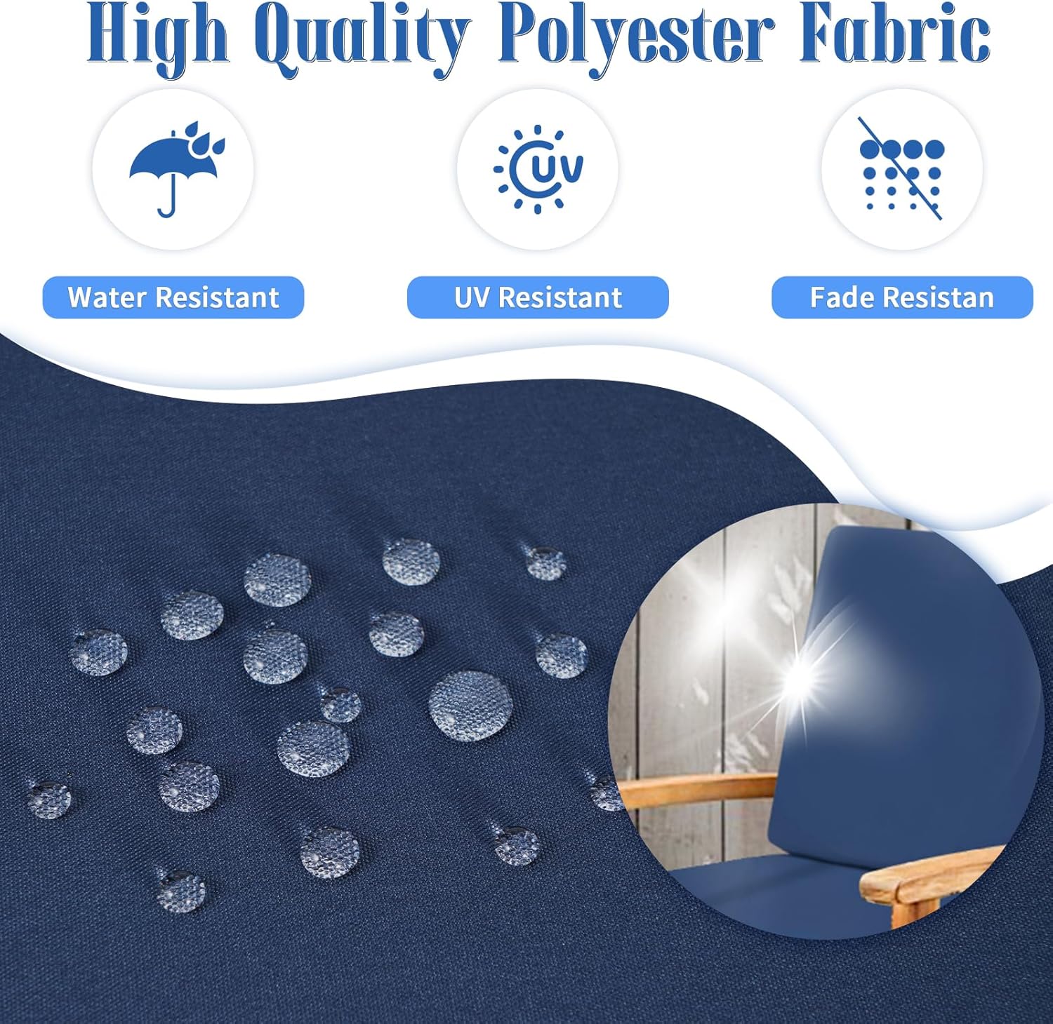 Outdoor Deep Seat Cushion Set, 22 x 22 Inch Waterproof and Fade Resistant Patio Furniture Cushion Backrest with Ties for Patio Garden Yard and Balcony (Blue, 22x22Inch)