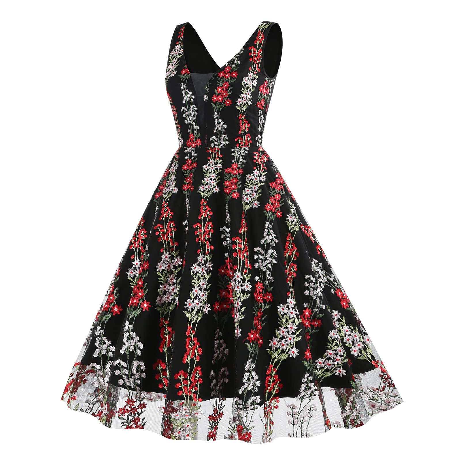 Robe de soirée en tulle avec broderie florale en maille transparente pour femme