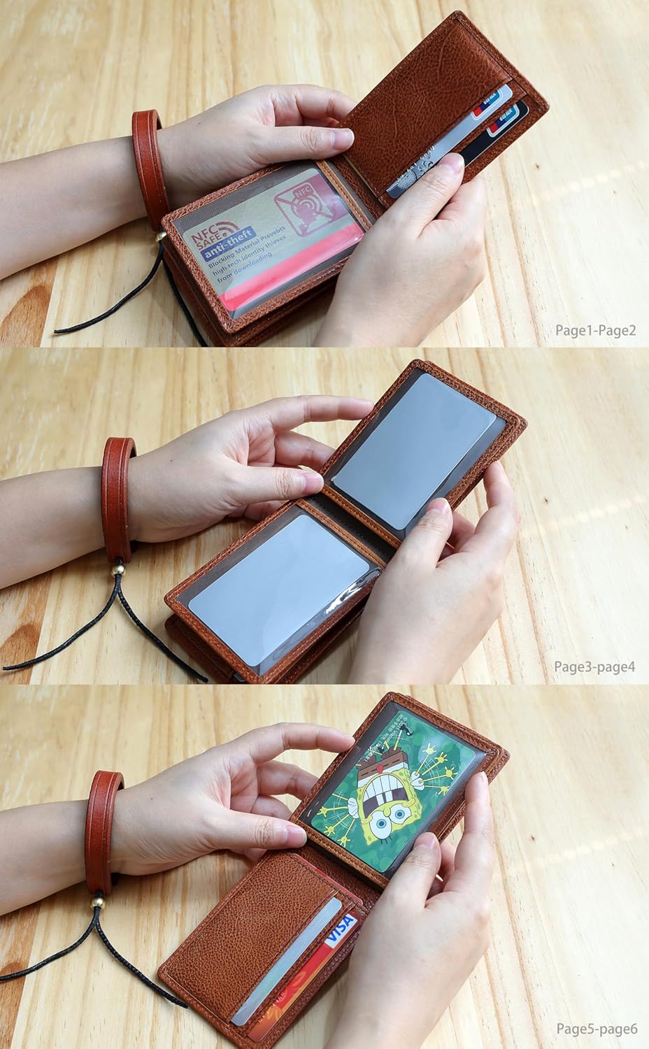 IJUN Handmade Vintage Card Holder Case - Full Grain Vegetable Tanned Cowhide Leather (Orange) - Image 7