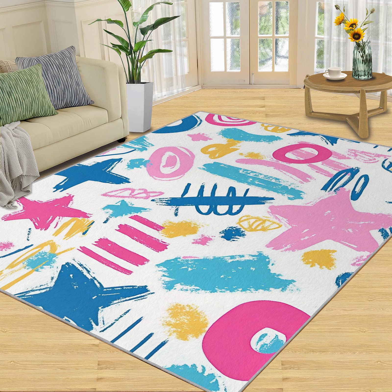 Tapis pour salon au motif graffiti moderne et lavable pour chambre ado