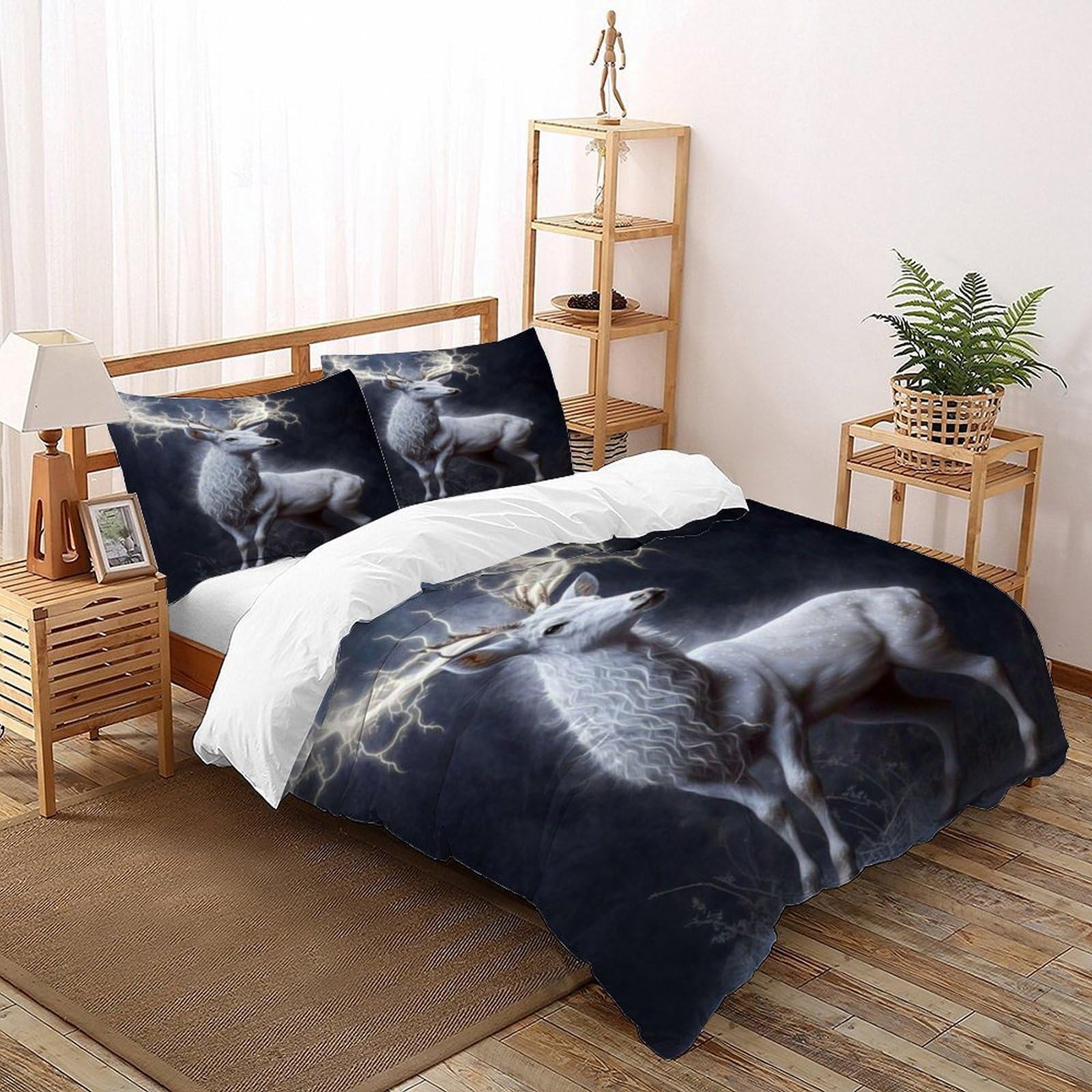 Housse de couette cerf 260x220 parure de lit animal 3D avec 2 taies d'oreiller enfant
