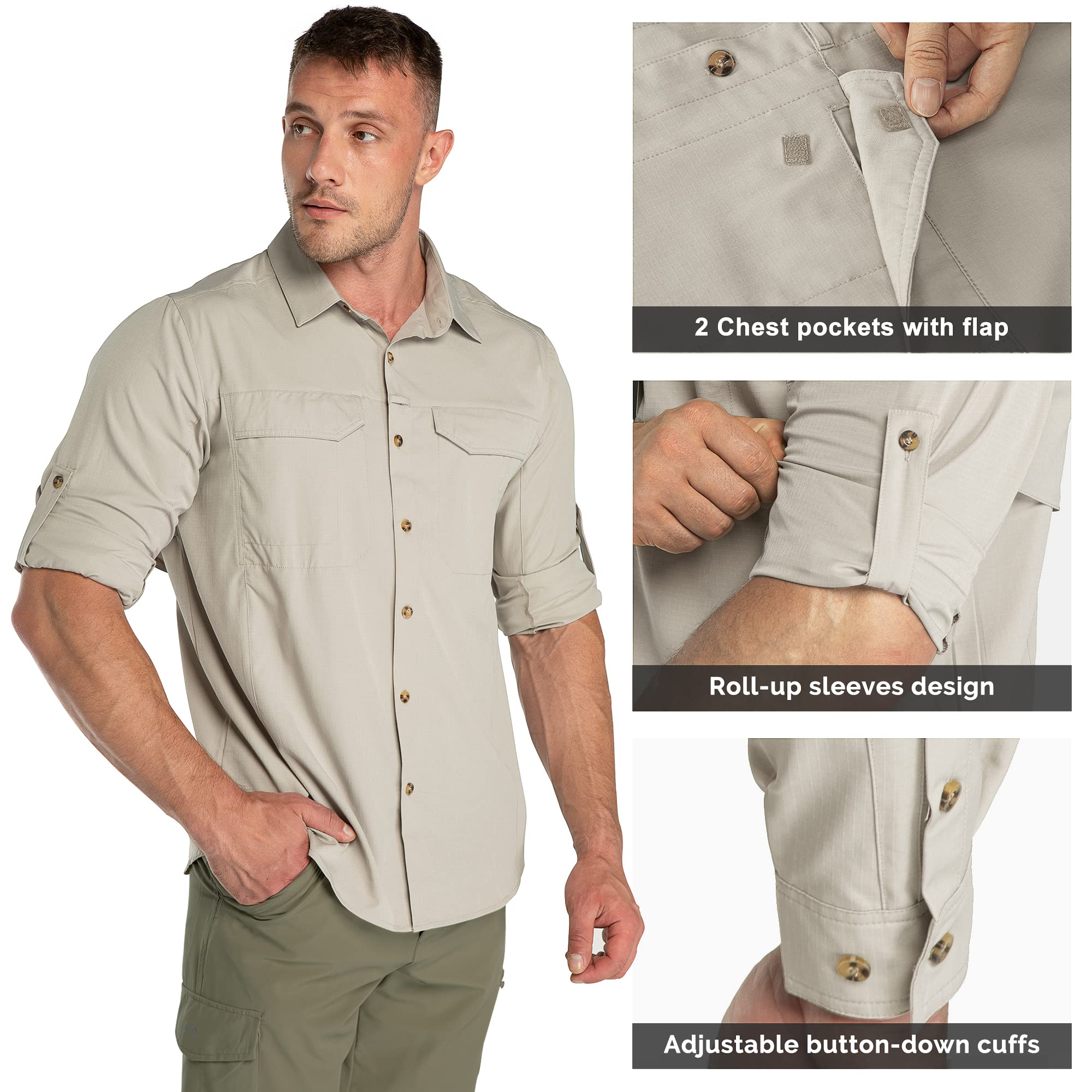 Chemise fonctionnelle UPF50+ pour homme 33,000ft - Protection UV - Manches longues - Respirant - Chemise boutonnée
