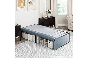 Twin XL Base: Upholstered Metal Bed Frame with Steel Slat Support