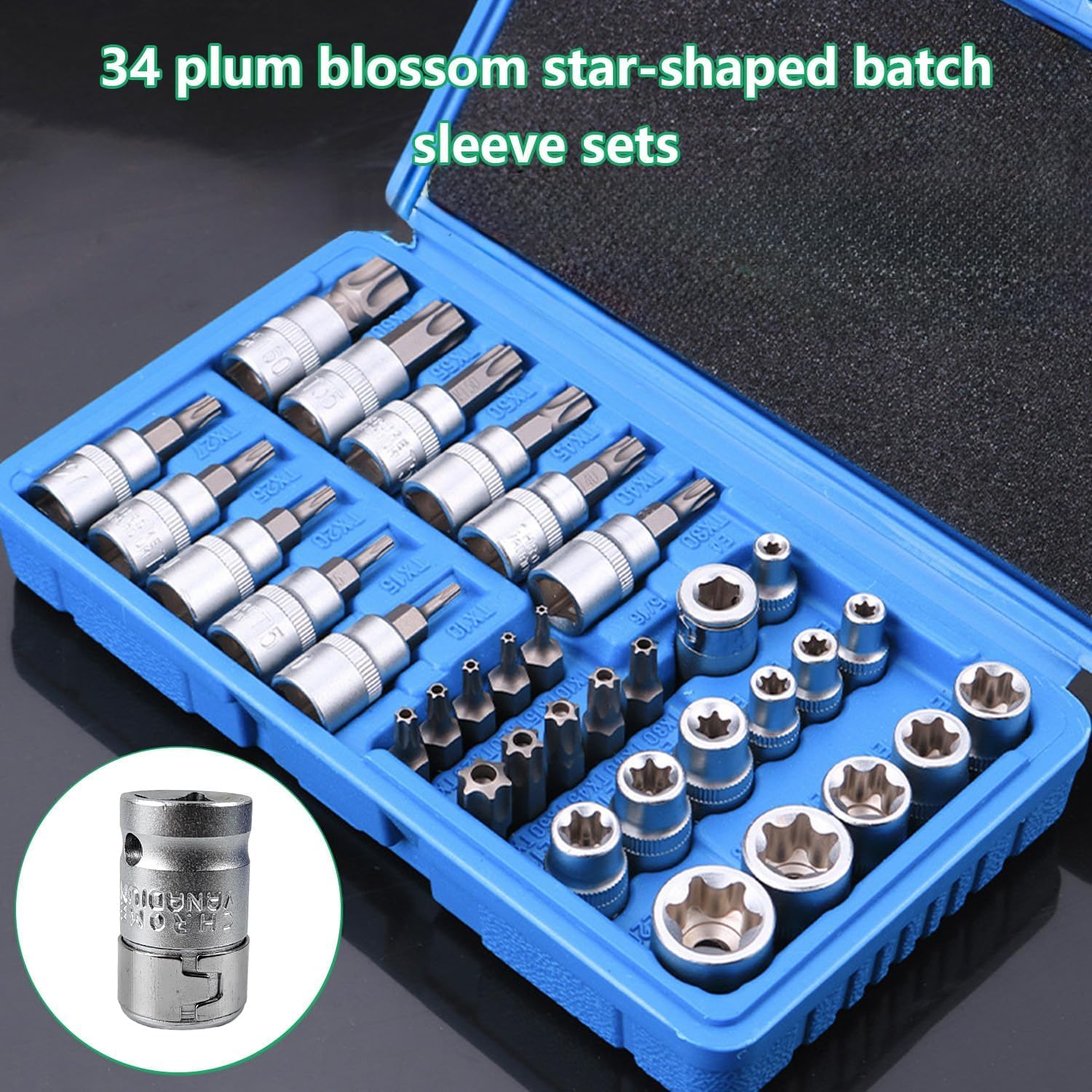 Lot de 34 douilles Torx femelles robustes, jeu de clés à douille avec cliquet, inserts Torx pour clés femelles multifonctionnelles