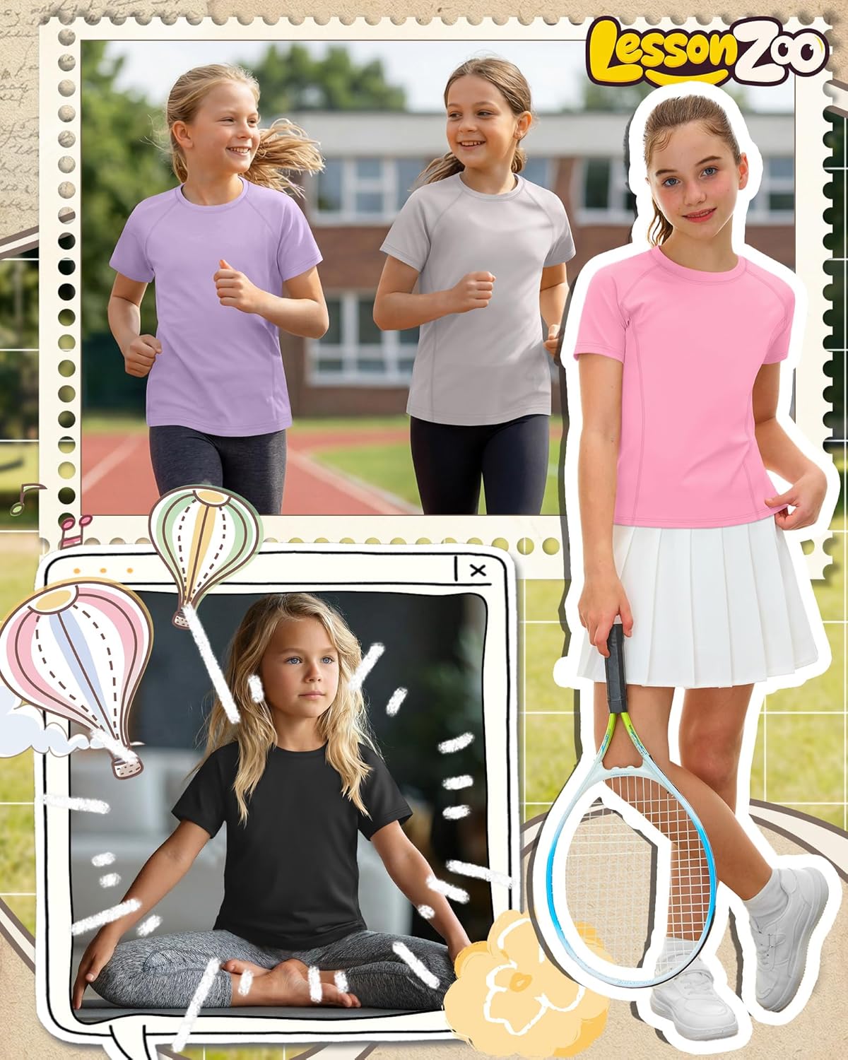 4 Pack Girls Athletic Shirts Quick Dry Short Sleeve Gym Active Tops Kids Youth Crew Neck Summer Activewear Tee