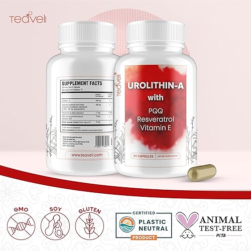 Miniatura 4 de Suplemento avanzado de urolitina A (15 porciones) y células madre con 500 mg de urolitina A, resveratrol, PQQ, vitamina E y bioperina  Apoya NAD+,