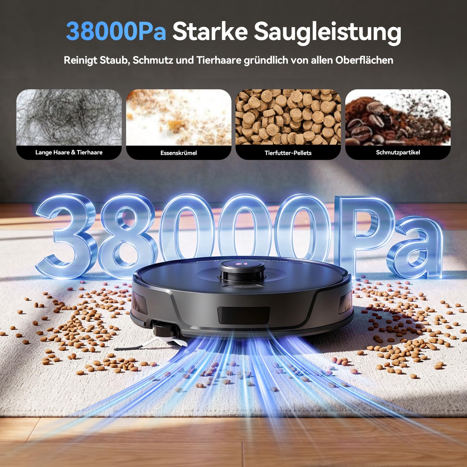Redkey D8 Pro Saugroboter mit Wischfunktion, 38000Pa Saugroboter mit Absaugstation 4L, Anti-Haar-Verwicklung, LiDAR Navigation, 4-in-1 Saug und Wischroboter für Böden/Teppich/Tierhaare, APP Steuerung