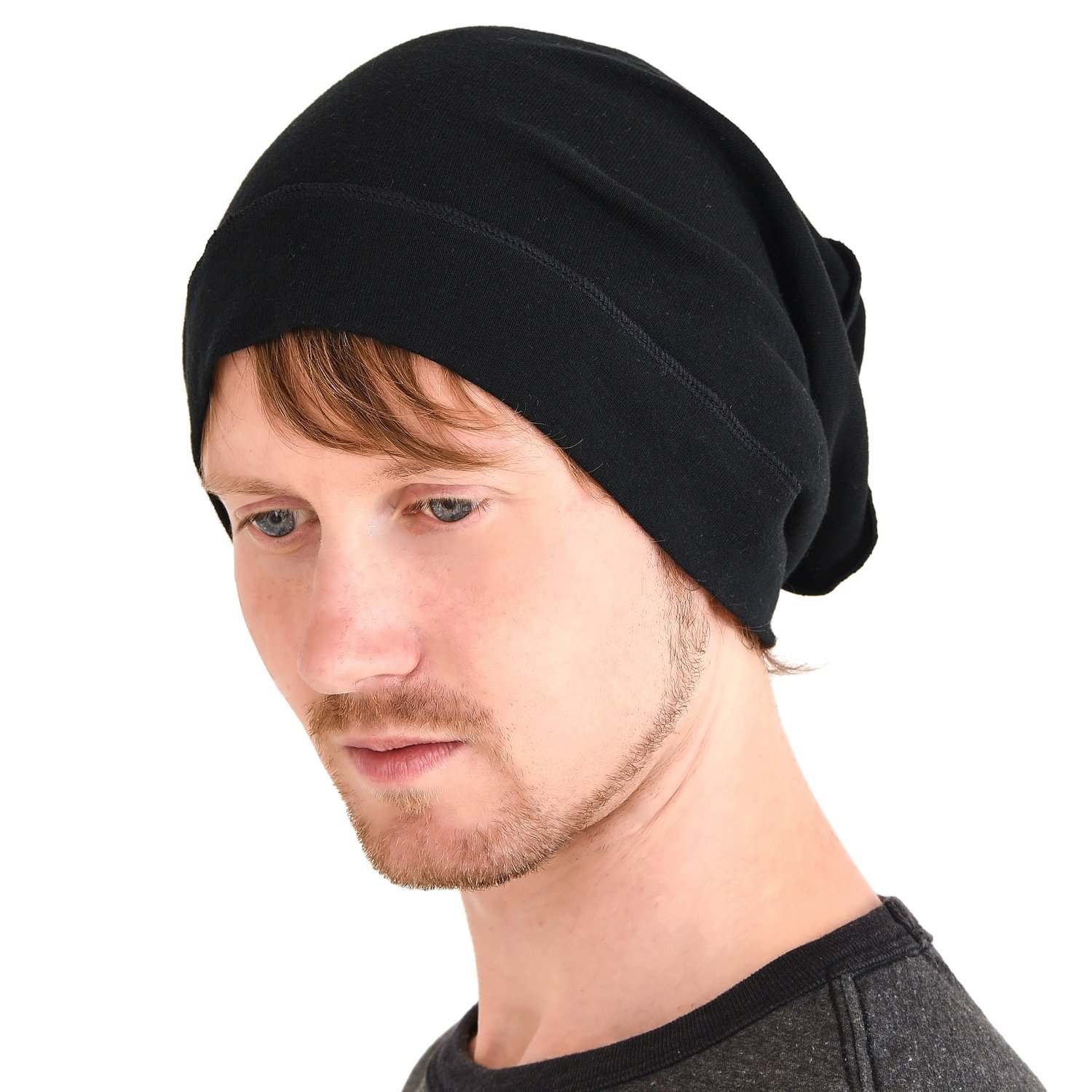 Charm Men's Black Casualbox - Organic Cotton Slouch Beanie - Slouchy Baggy Hat For & Wo - Hipster Fashion Headwear (Size: One Size)
