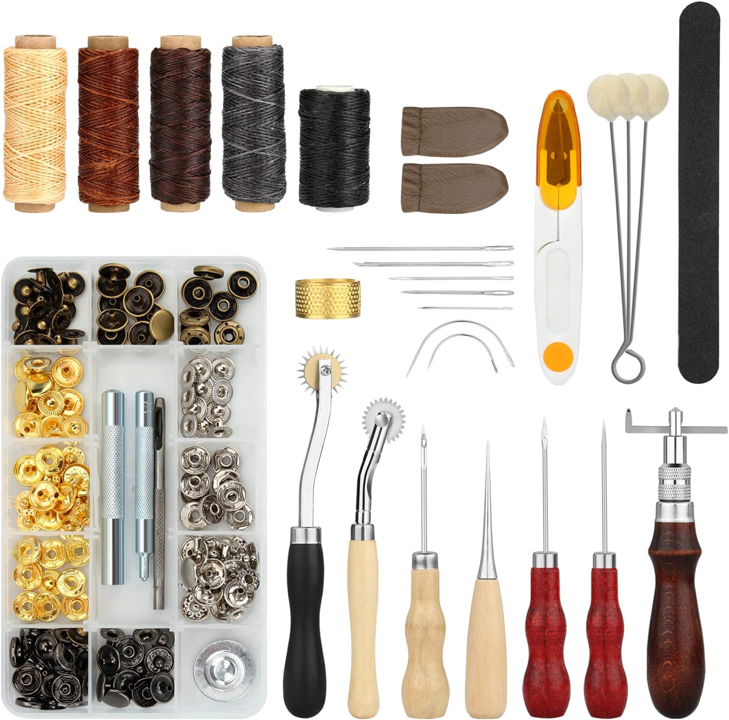 Leather Sewing Tools, FIXM 28 Sets DIY Leather Craft Tools with Awl, Stitching Groover, Wax Thread, Thimble & Other Accessories, Perfect Hand Stitching Tool Set for Carpets, Coats & Tents etc.
