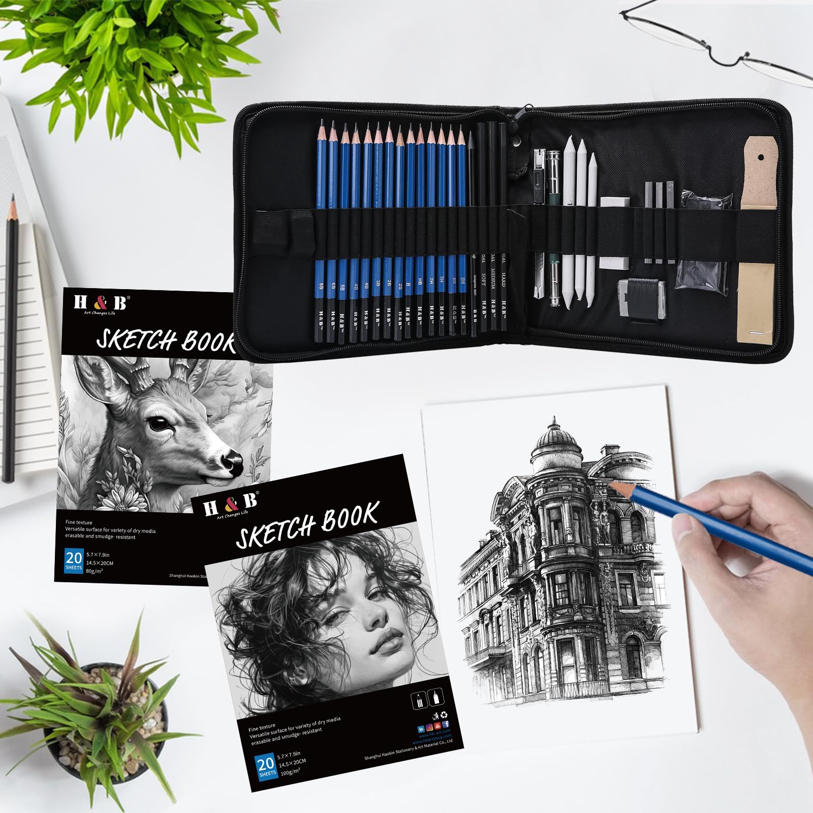 H & B Matita colorata 51 pezzi con quaderno da disegno, matita da...: Set Matite Da DisegnoMatite per scrivere, disegnare e per veri artisti | STAEDTLER