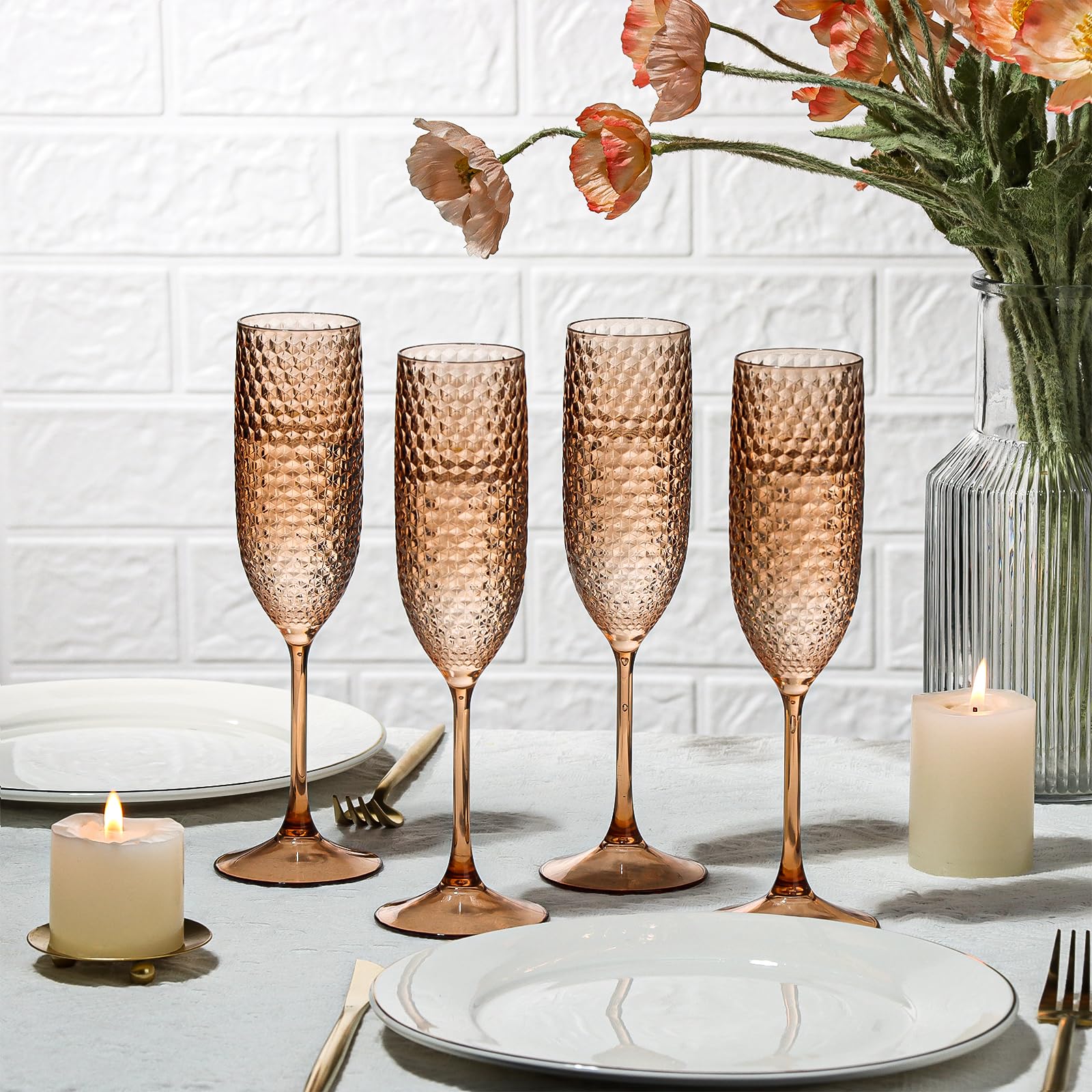 Champagnergläser aus Kunststoff, Rotgold, unzerbrechlich, für Hochzeit, Toastgläser, Diamant-Weingläser, kristallklar, Party, Weinbecher, Vintage-Trinkgläser, 156 ml, für Brautparty, 24 Stück