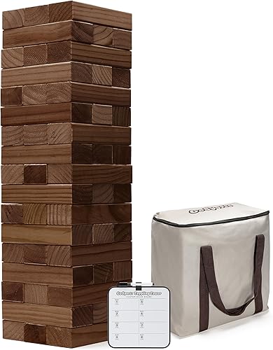 GoSports Juego Gigante de Apilamiento de Madera para Exteriores – Torre de Derribo Grande con Estuche