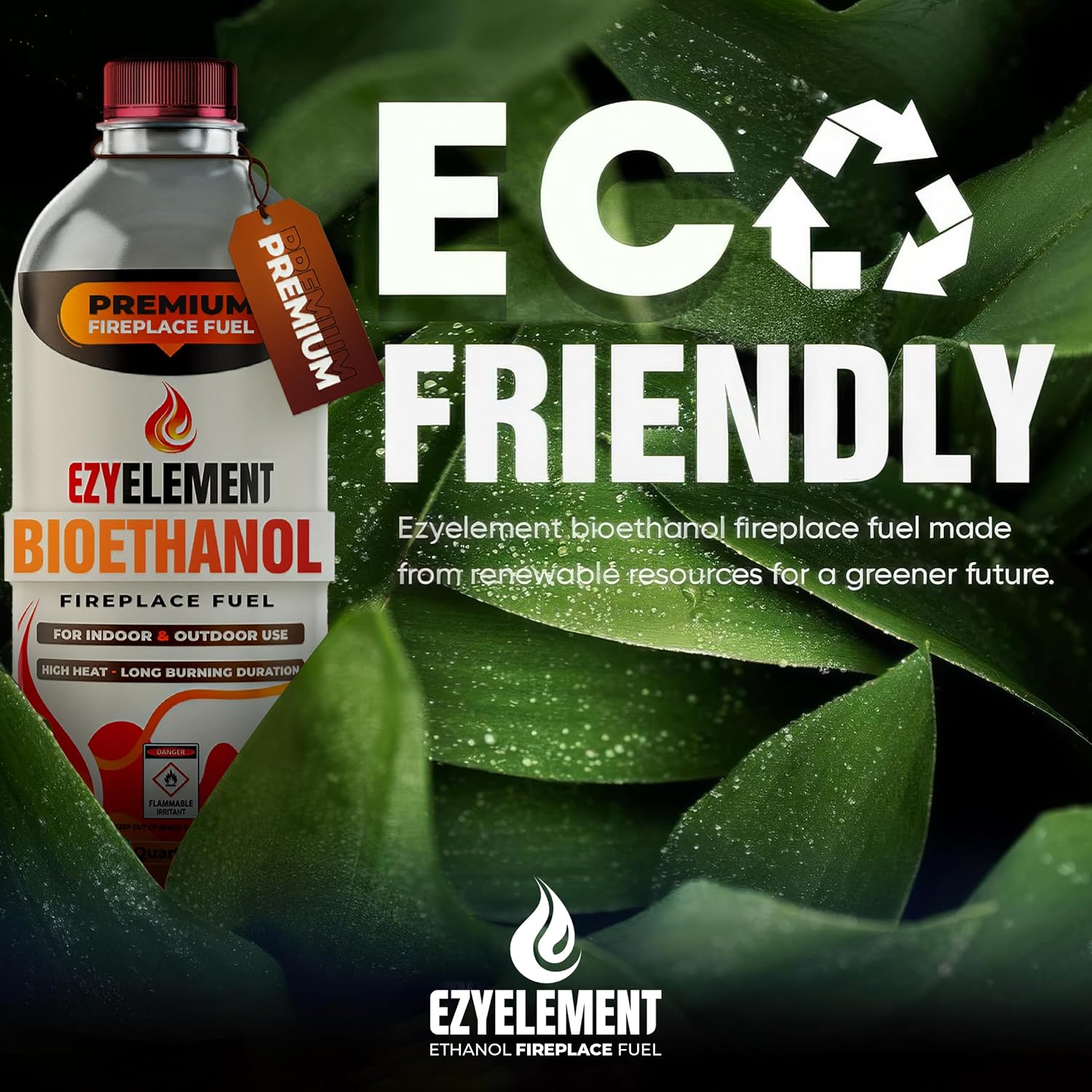 Premium Bioethanol Fireplace Fuel 3x1 Liter - Cleaner-Burning Bioethanol Fuel for Tabletop Fireplaces & Fire Pits, Indoor Outdoor Decorative Ethanol Fireplace Fuel