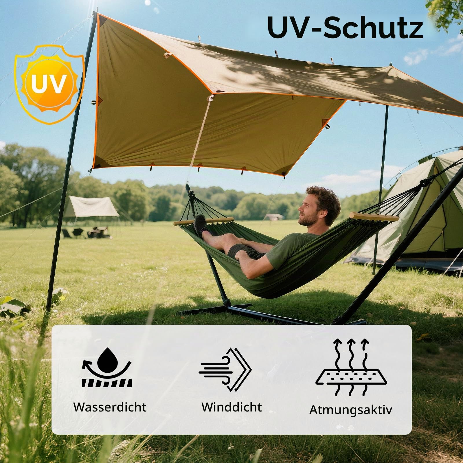 FREE SOLDIER Tarp Wasserdicht 3x3,2m Ultraleicht Zeltplanen UV Schutz Camping Sonnensegel Zelt Freien Multifunktionales Große für Camping,Wandern,Outdoor-Aktivitäten(Braun),Extrabrei