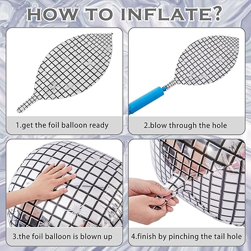 Miniatura 4 de Lewtemi 48 globos plateados de bola de discoteca de diferentes tamaños, globos de discoteca grandes 4D de 32 pulgadas, 22 pulgadas, 10 pulgadas,