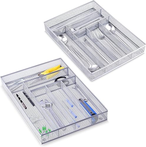 Miniatura 5 de WuGeShop Organizador de cajones de oficina, 6 compartimentos, bandeja organizadora de cajones de escritorio de malla para papelería, bandeja