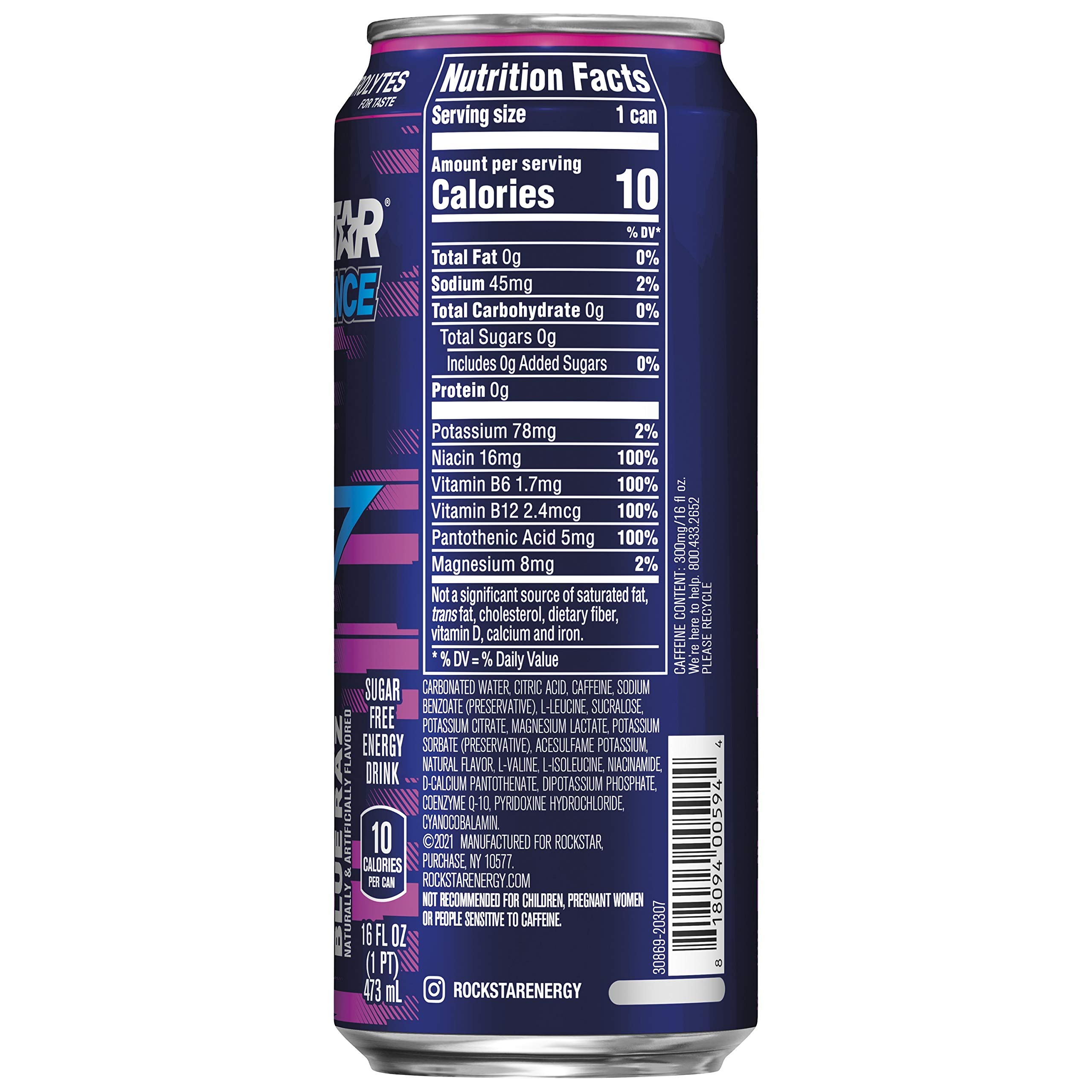 Rockstar XDurance Energy Drink, Blue Raz, 0 sugar COQ10 and