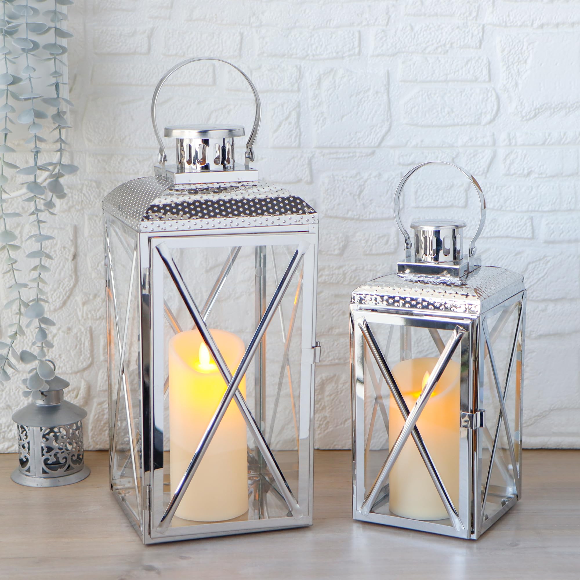 TRIROCKS Set di 2 lanterne decorative in acciaio inox