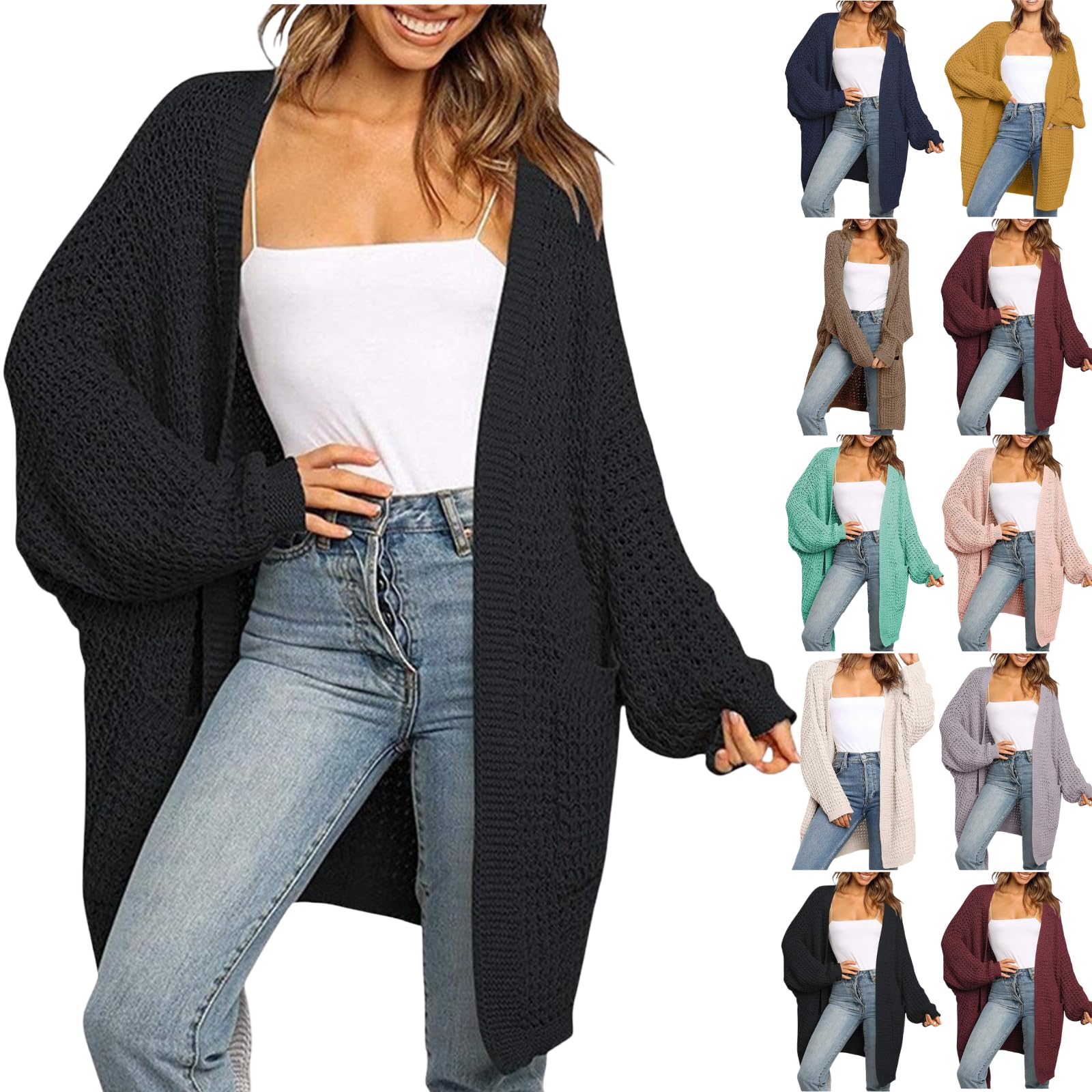 Womens Cardigan Oversized Long Sleeve Casual Open Front Sweaters Chunky Knit Cardigan Sweater with Pockets