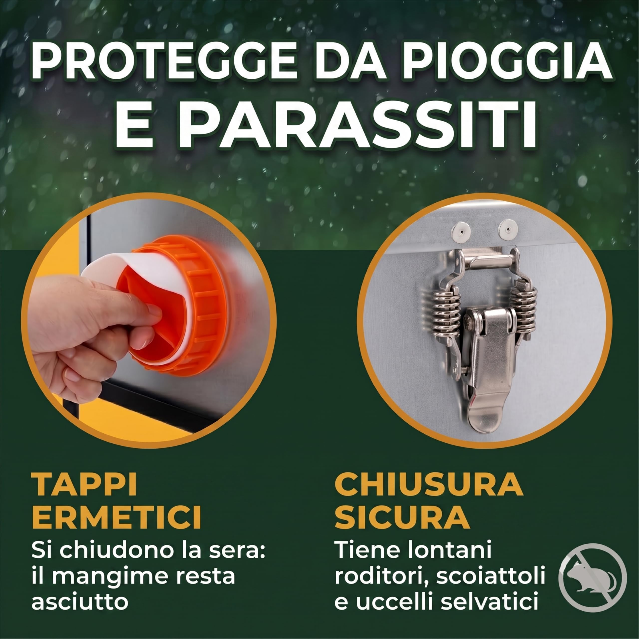 Dural's® Mangiatoia Galline Antitopo Grande Capacità 18 kg – Distributore Automatico di Mangime in Acciaio Zincato, 6 Aperture e Finestra di Livello – Mangiatoia Polli da Esterno Pollaio