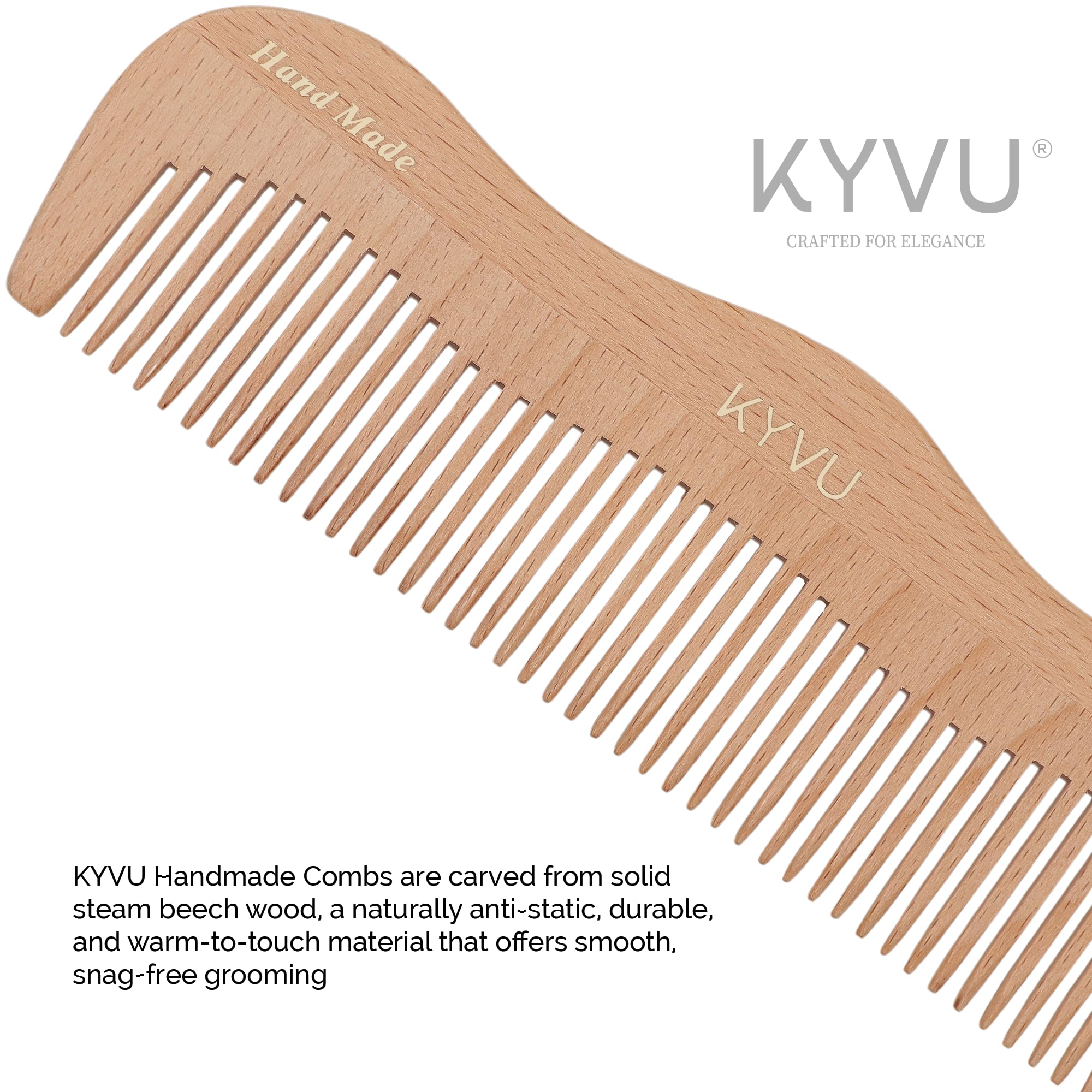 KYVU W4 Handmade 17.8 cm Coarse-Tooth Wooden Comb - Steam Beech, Natural Beech, 17.8 Centimeters - Image 3