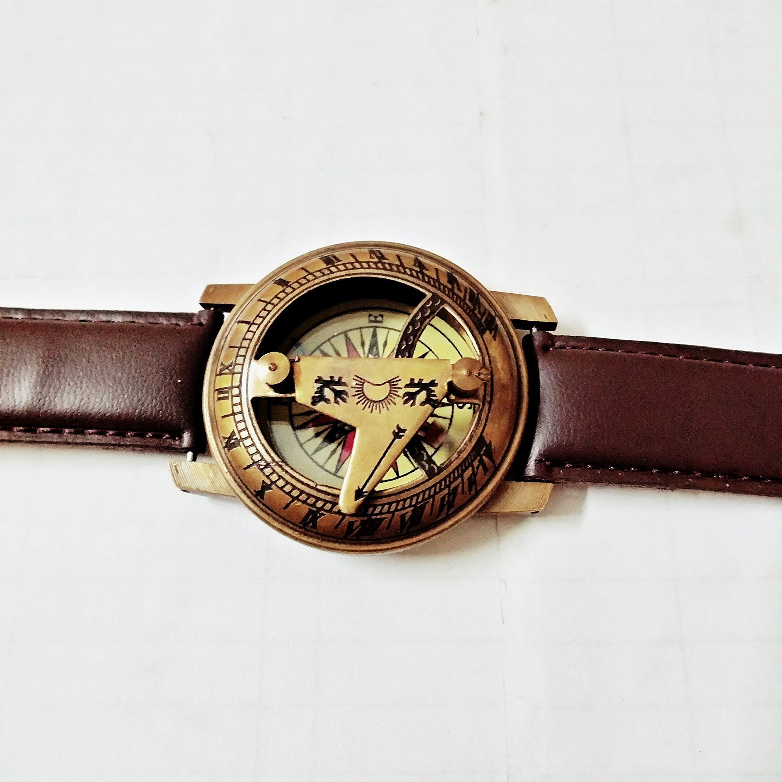 Ascent Gifts Antique Brass Sundial Compass Wrist Watch Leather Band Collectible Gift (B091MJ5RHX) Amazon Price History, Amazon Price Tracker