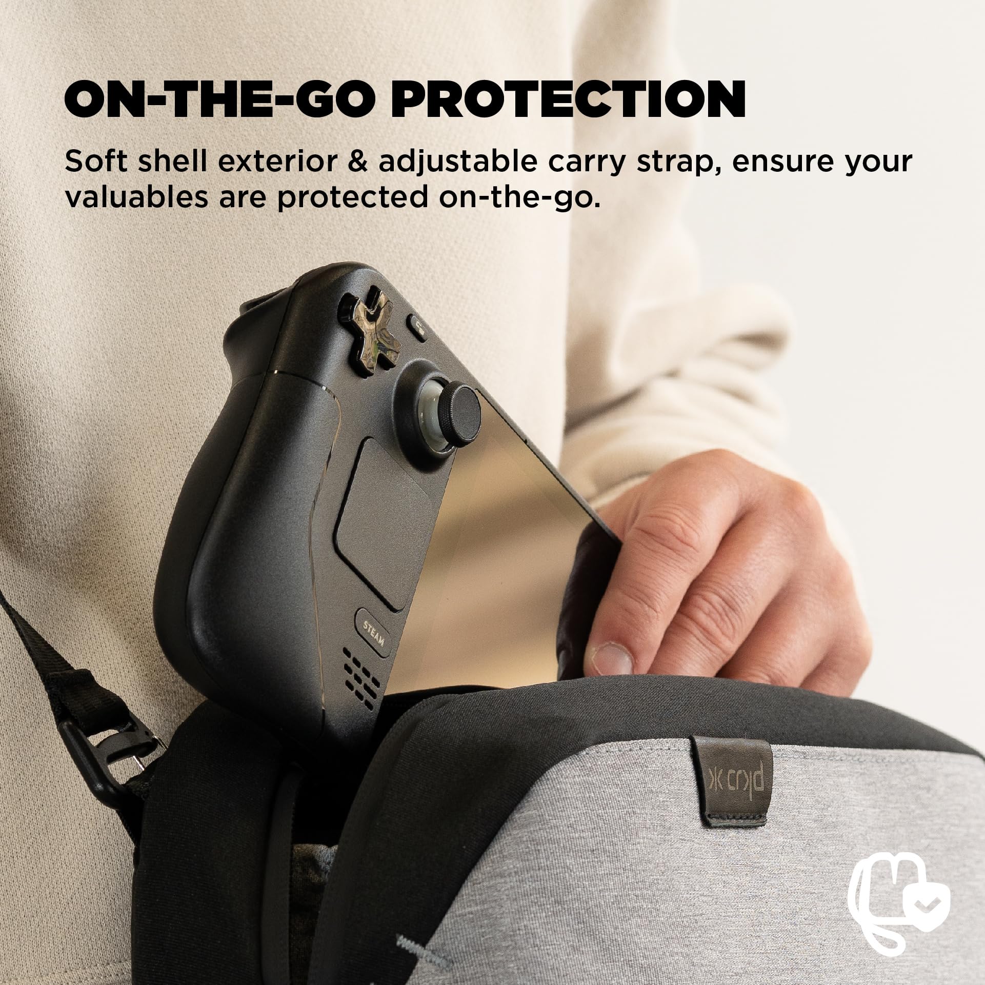 CRKD Gear Bag Étui de Transport de Protection – Sac de Jeu Compatible avec Steam Deck/OLED/Playstation Portal/Nintendo Switch/Nitro Deck/Accessoires de Console Portable (Gris cendré)