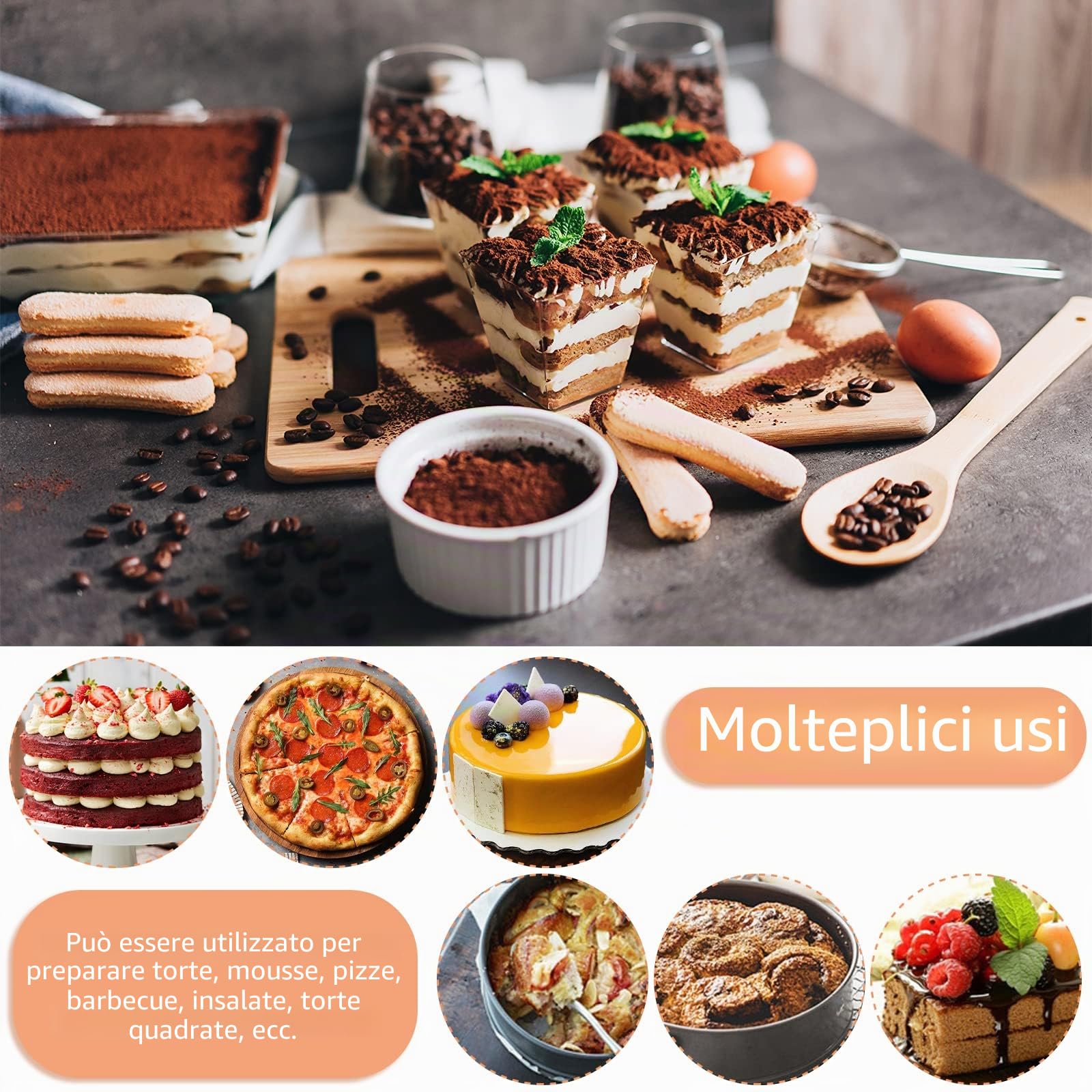 Amzeeniu Stampo per cerniera, set di 4 11/18/23/26 cm, stampo per torta rotondo professionale e utensili da cucina, fondo rimovibile antiaderente con kit di 8 boccole da pasticceria e 3 torte