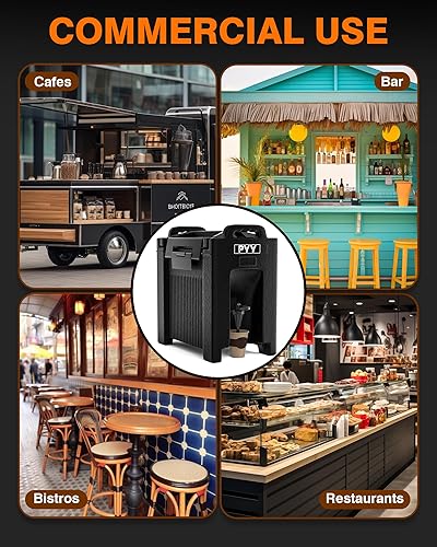 Miniatura 7 de Dispensador de bebidas aislado de 2.5 galones, jarra de agua caliente y fría, jarra de café con mango y soporte de espiga, urna térmica comercial