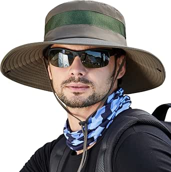 Muryobao Men's Fleece Lined Winter Beanie With Visor & Earflaps - Warm Knit Ski Cap, One Size Fits Most (Khaki)