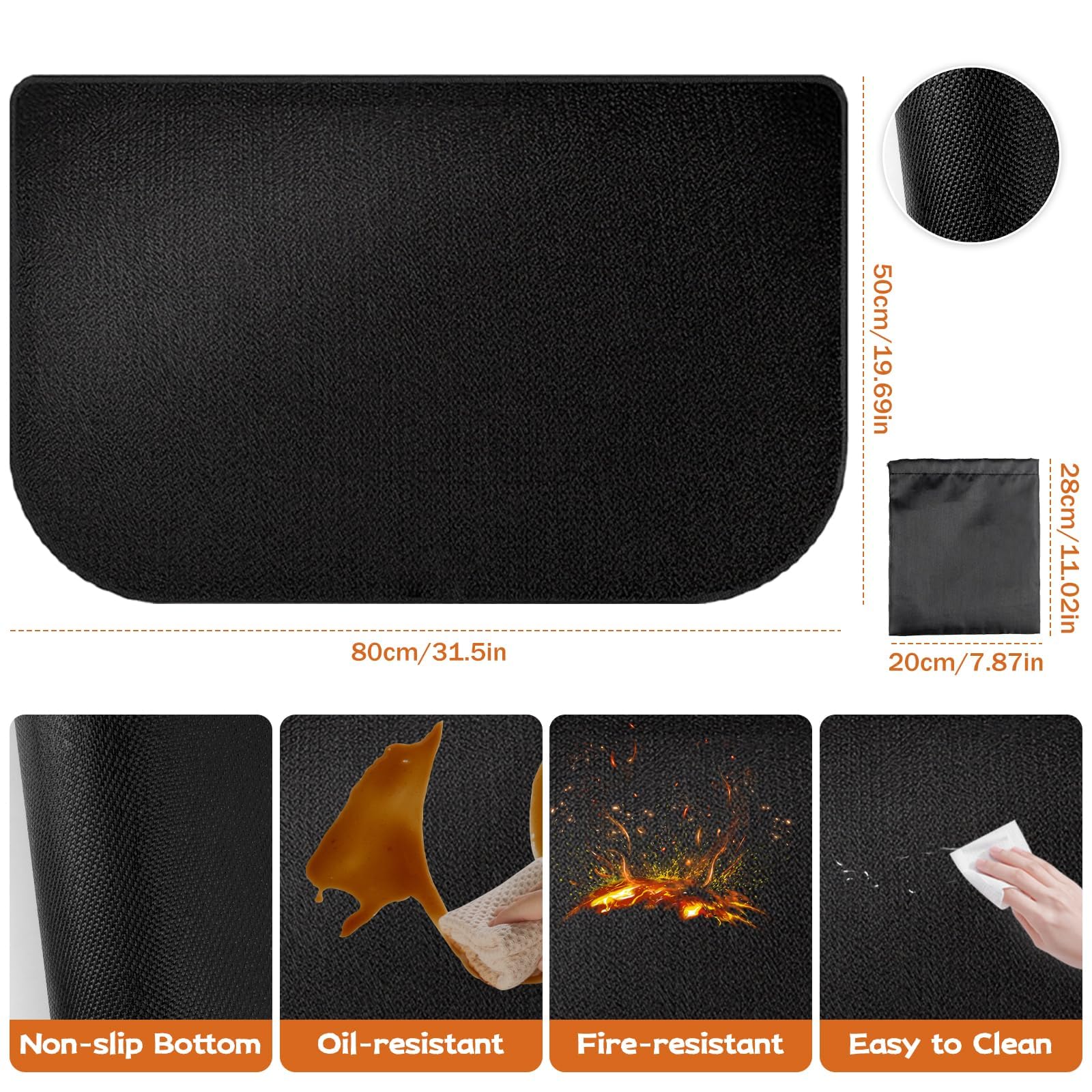 Alfombrilla Ignifuga, Alfombra Ignifuga para Chimenea 80x50cm, Alfombra Ignifuga Semiredonda, Alfombras Ignífugas Chimeneas, Protector Suelo Chimenea, Proteger el Suelo contra chispas