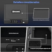 Vista 4 de Caja fuerte para pistolas, caja fuerte biométrica para pistolas de 3 formas de desbloqueo con identificación de huellas dactilares, PIN digital