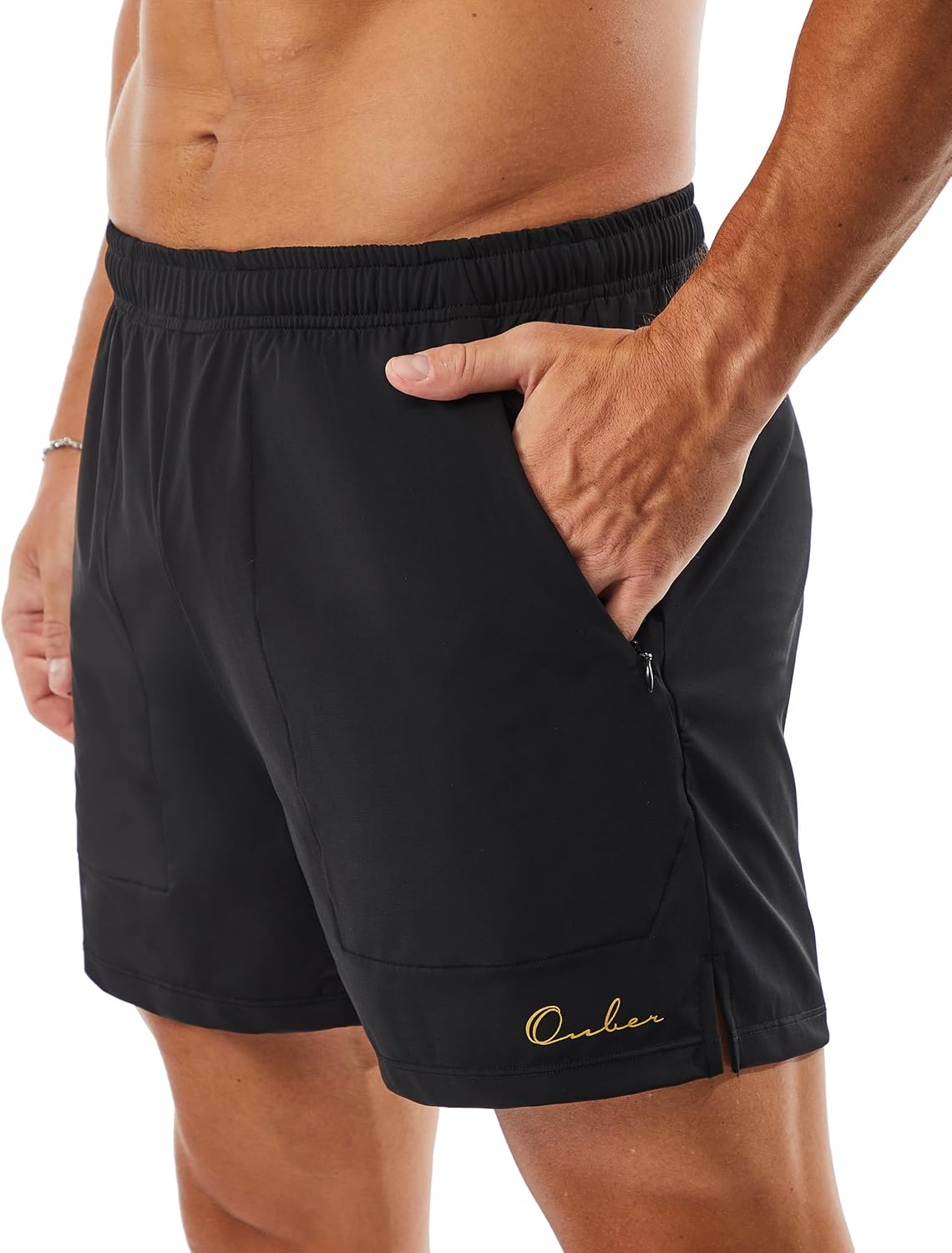 Ouber Men's Athletic Gym Shorts Workout Quick Dry Shorts for Men Running Training with Zipper Pockets - Image 4