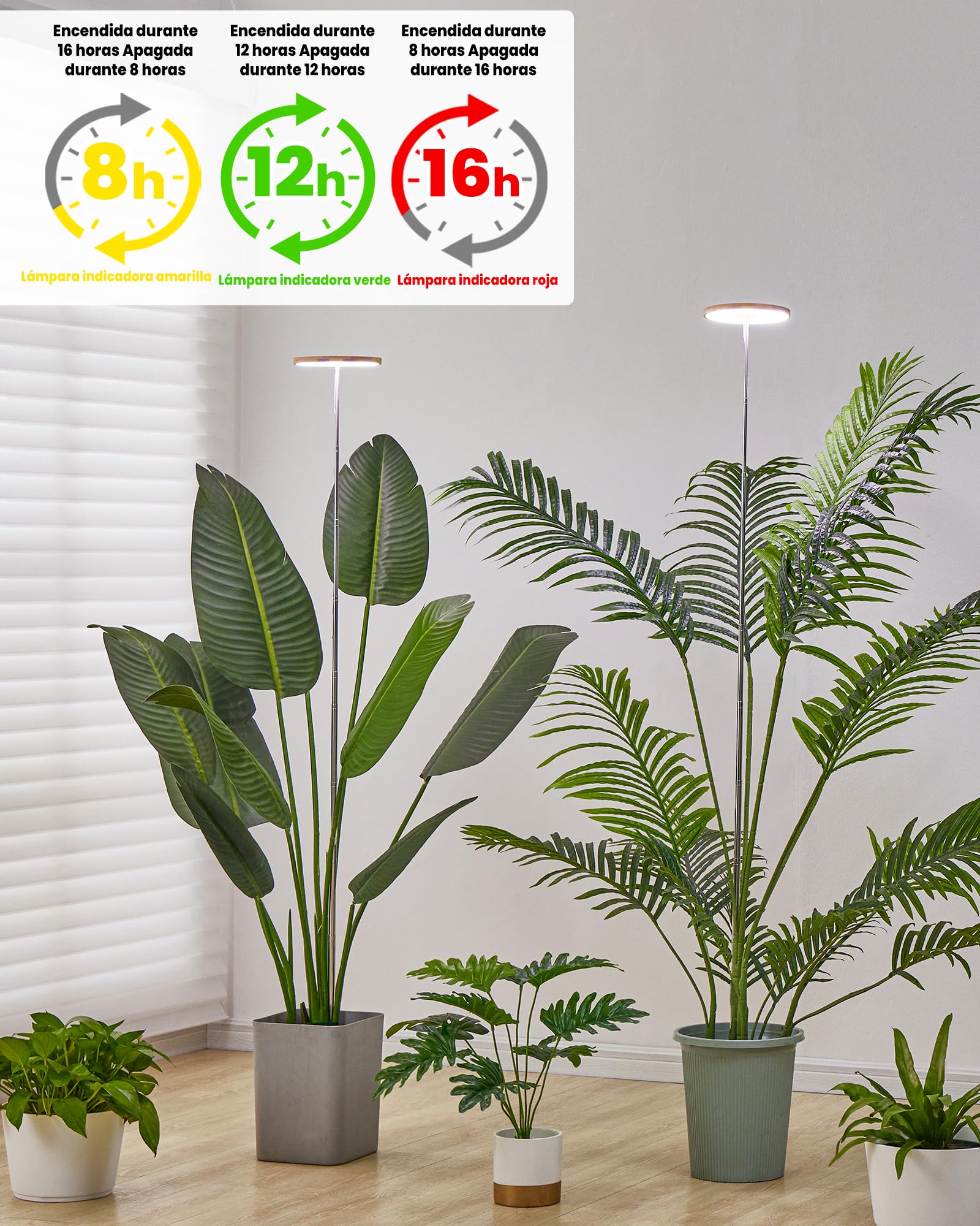 Lámpara de crecimiento LED espectro completo, ajustable 35-155cm, Temporizador 8/12/16h, 10 niveles, Cable 4m, 5V, Negro, 2PCS