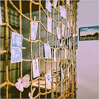 Protection Net Outdoor Rock Climbing Protective Nets, Climbing Nets for Amusement Equipment, Hand-Woven Hemp Rope Nets, Ceiling Decoration Nets (Free 20m Yellow Rope As A Gift)(Size:1x8m)