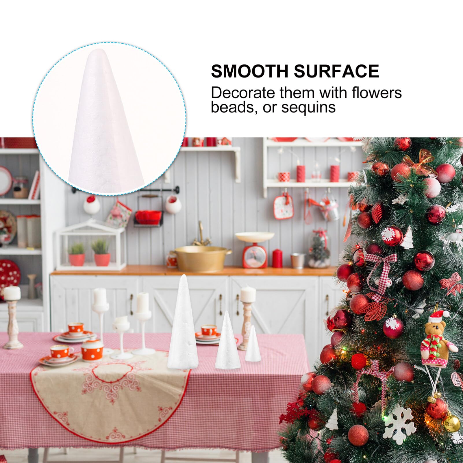 Healifty 15pcs Craft Foam Cone White Cones Polystyrene Ball Modelling Mould DIY Foam Mold for DIY Crafts Flower Arranging Christmas Tree Table Centerpiece 150mm 110mm 70mm