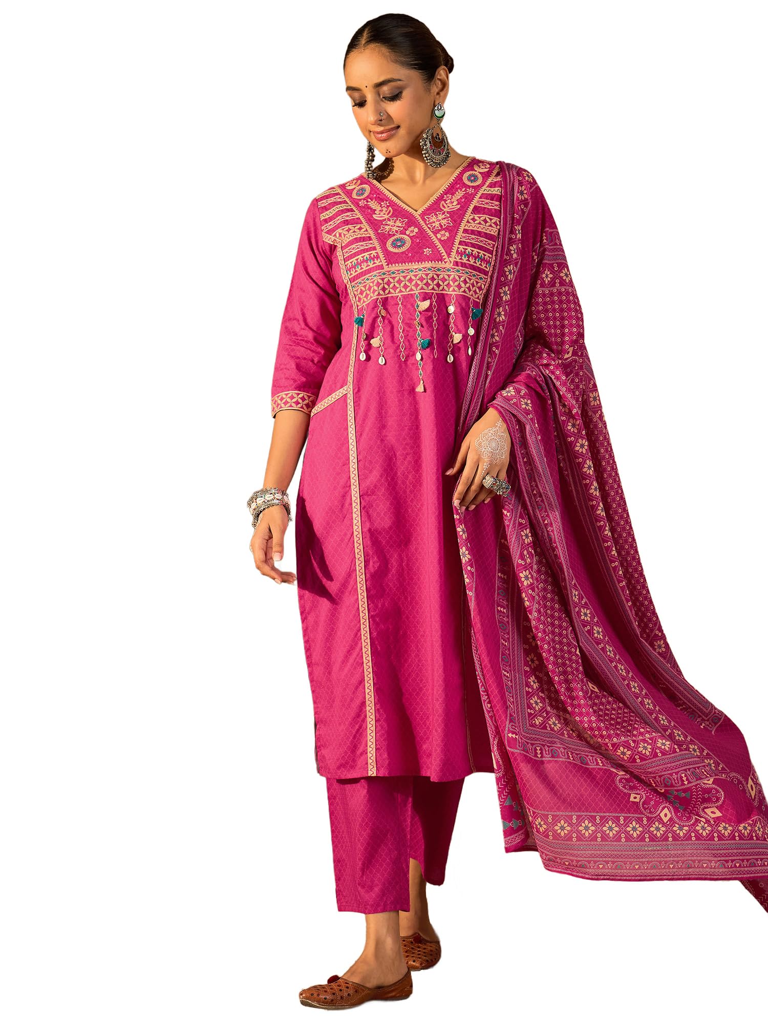 indo era Women Pure Cotton Kurta Set with Dupatta | Festive Suit Set, 10157-picture-46